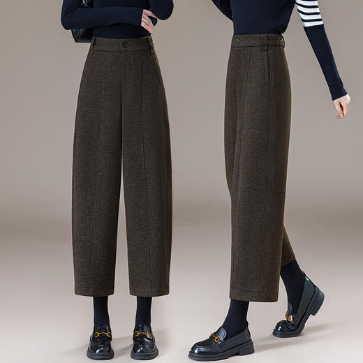 YM 5113-72气质减龄毛呢弯刀阔腿裤显瘦九分裤 商品图1