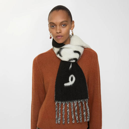 BURBERRY 巴宝莉 中性双面两用徽标装饰羊驼毛混纺围巾 黑色 8114081 A1189 商品图4