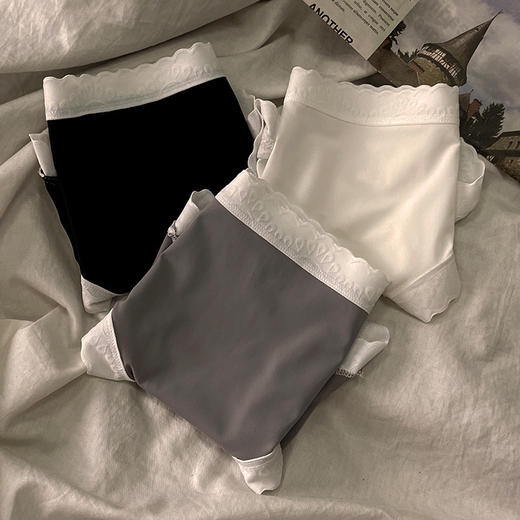 【超值7条装】新款女士黑白灰简约冰丝中腰内裤印花蕾丝边少女纯棉裆部三角裤 商品图1