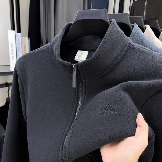 双面奥粒绒加厚男士立领卫衣外套秋冬季新款纯色休闲保暖拉链上衣 商品图3