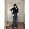 鹿向南「长廊漫步」复古蓝灰格宽松休闲裤女秋新款垂感直筒阔腿裤L58837 商品缩略图1