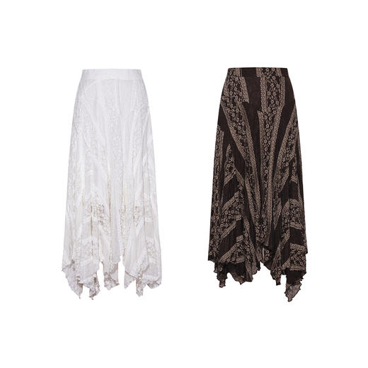 两三事 浅雪山茶 2025冬季新款优雅蕾丝褶皱不规则下摆高腰半身裙 商品图4