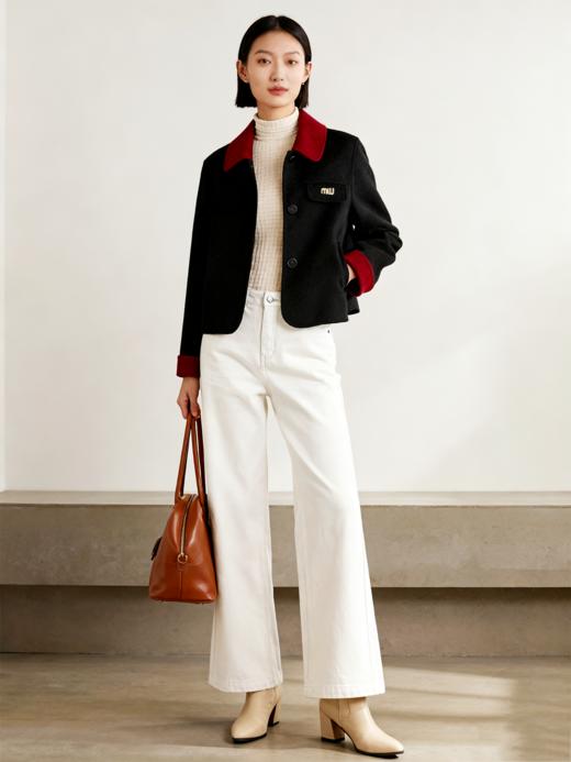 【从容大衣】臣禾	撞色翻领羊毛呢大衣短外套	JZ254080375 商品图3