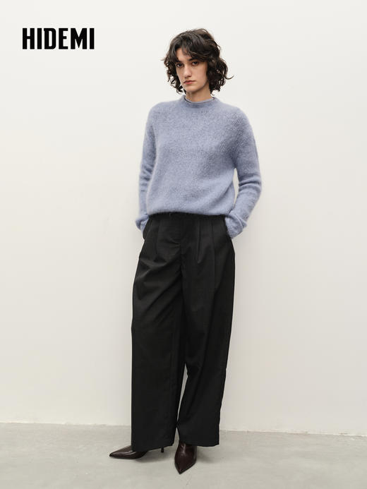 HIDEMI 精纺羊毛阔腿压褶西裤 黑色/乌木棕/深灰色 商品图3