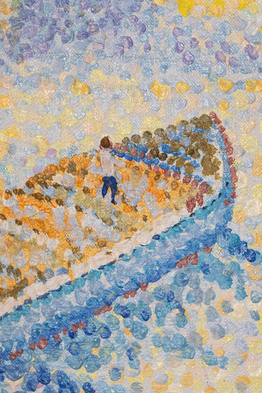 独角鹿西洋古董20世纪法国现代点彩画派名家Yvonne Canu签名创作风景主题布面油画《巴黎塞纳河畔》 商品图5