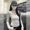 西遇修身打底衫女秋季新款纯色显瘦v领内搭正肩长袖t恤SS051680 商品缩略图4