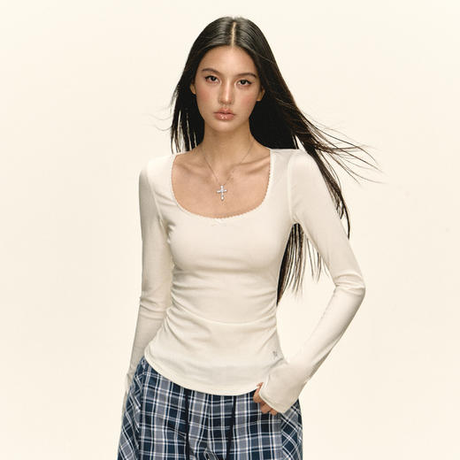 Ariseism 美式复古4色u领长袖t恤女秋季新款上衣 商品图1