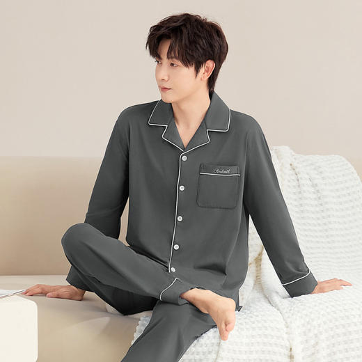 影与月白 男士家居服(VIP)【100%纯棉】经典翻领男士长袖舒适纯棉睡衣套装可外穿家居服 商品图6
