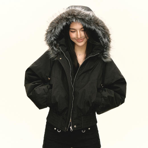 Ariseism 美式复古黑色棉服灰色毛毛女秋季新款 商品图3
