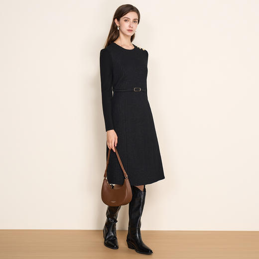 EITIE爱特爱复古黑色收腰显瘦通勤连衣裙冬新款8007723 商品图3