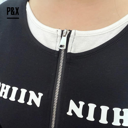 P&X设计师女装吸汗显瘦复古长袖T恤拉链修身女823302716 黑色 商品图3