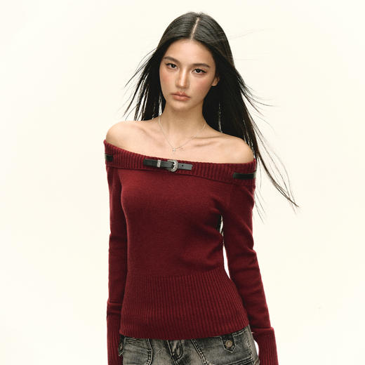 Ariseism 美式复古4色一字肩毛衣长袖女秋季新款 商品图0