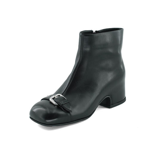 Westory2025年冬季圆方头粗跟胎牛皮小众气质短靴W25DS85471 商品图9