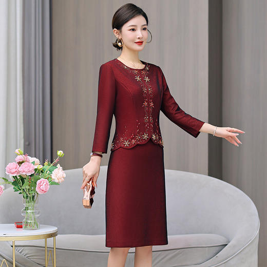 AHM yqwl5685礼服裙镶钻酒红色连衣裙 商品图3