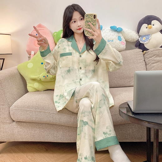 自然醒月汐（带胸垫）女士家居服云朵棉长袖长裤开衫睡衣QH 商品图9