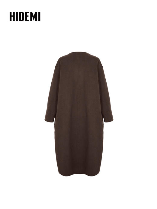 HIDEMI 进口山羊绒v领廓形系带长款浴袍大衣毛呢外套 炭灰色 商品图7