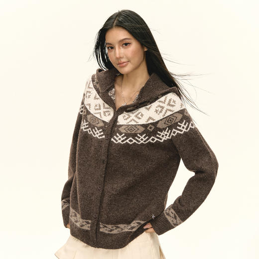 Ariseism 美式复古深卡其费尔岛连帽毛衣女秋季新款 商品图0