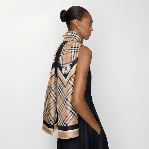 BURBERRY 巴宝莉 女士格纹骑士印花真丝围巾 格子 8114225 A2021 商品图4