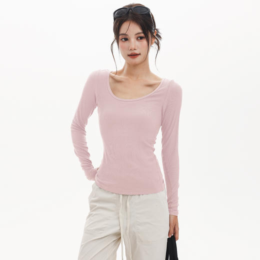 跃牌【周游世界】秋冬新款莫代尔韩系罗纹内搭上衣薄款修身短款长袖T恤TP0767 商品图4