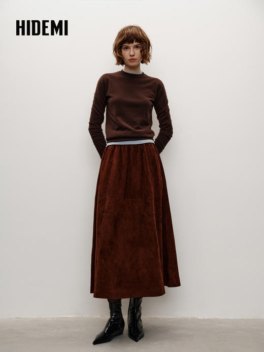 HIDEMI 大秀款进口西班牙羊麂皮松紧腰伞状半身长裙皮裙 商品图6