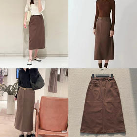 1017-4 独家圆正 小禾 土壤系列牛仔成衣染咖色 半身裙