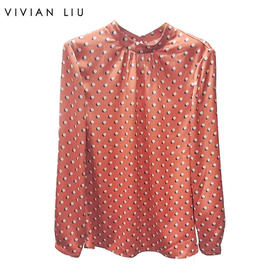 VIVIAN LIU薇薇安刘A2513001 春季女装法式层叠波点立领套头衬衫