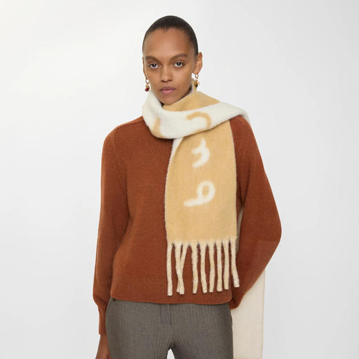 BURBERRY 巴宝莉 中性双面两用徽标装饰羊驼毛混纺围巾 驼色 8114082 A2021 商品图4