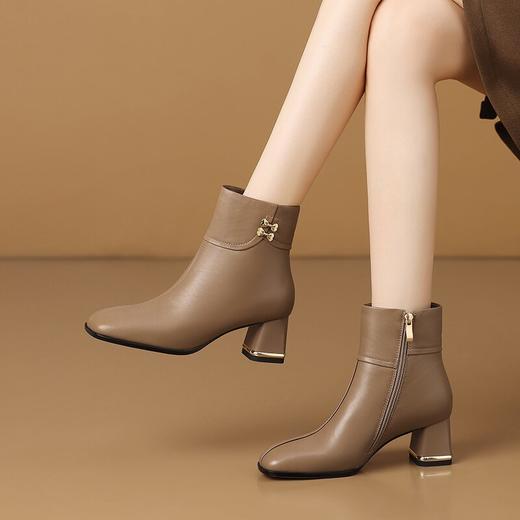 【预售5天】温柔蝴蝶结时尚新款方头粗跟高跟短筒短靴子气质时装靴HY&H3743 商品图4