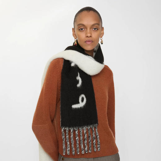 BURBERRY 巴宝莉 中性双面两用徽标装饰羊驼毛混纺围巾 黑色 8114081 A1189 商品图2