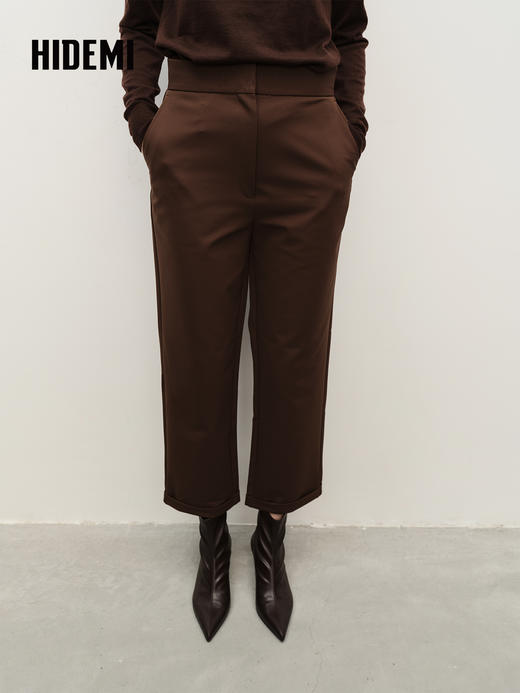 超显瘦极简铅笔裤九分卷边西裤 黑色/生巧 商品图2