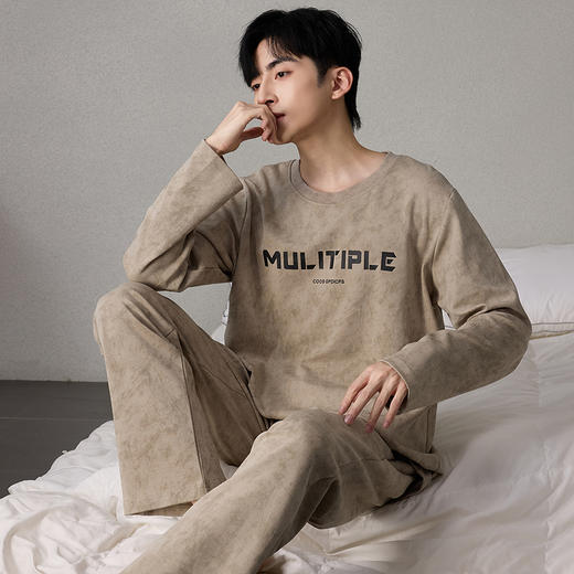 自然醒简叙男士家居服牛奶丝长袖长裤套头睡衣QH 商品图6