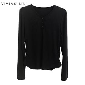 VIVIAN LIU薇薇安刘C2547310秋季女装新款V领三粒扣打底衫