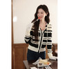 鹿向南「邮差日记」黑色条纹连帽长袖毛衣女秋季宽松慵懒感外套L58805 商品缩略图1