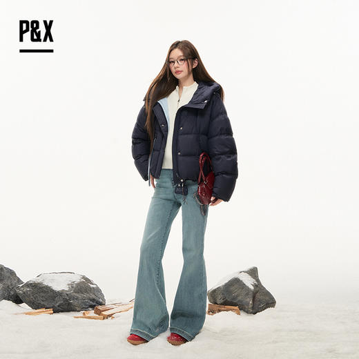 P&X设计师女装2025冬季保暖休闲风时尚鸭绒羽绒服825424028 深蓝 商品图3