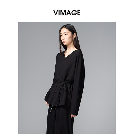 VIMAGE纬漫纪宽松显瘦加本布腰带设计秋冬新款小上衣V2413113 商品图1