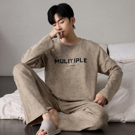 自然醒简叙男士家居服牛奶丝长袖长裤套头睡衣QH 商品图7