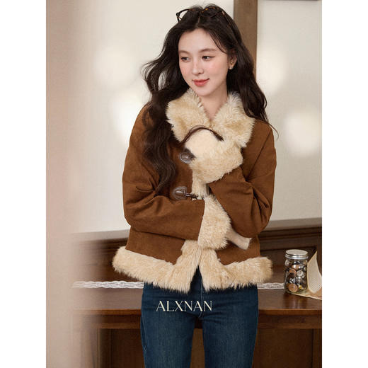 鹿向南「暖阳焦糖」美拉德加厚咖色短款外套女秋保暖百搭复古上衣 商品图3