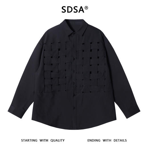 30041SDSA男士秋冬新款痞帅男装美式小众编织拼接翻领长袖衬衫时尚百搭 商品图0