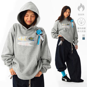 CryingCenter 格纹贴布绣加绒连帽卫衣 配胸花 男女同款 哭喊中心