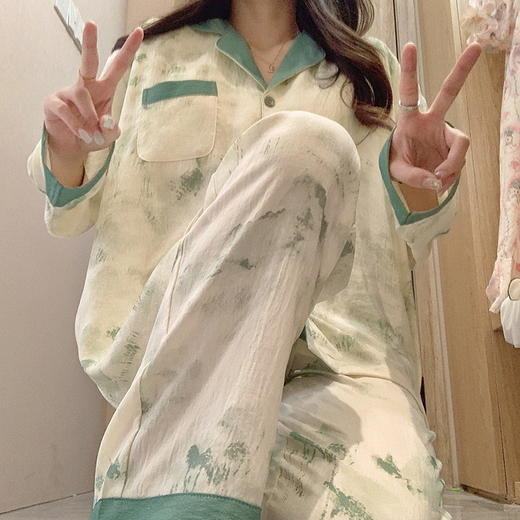 自然醒月汐（带胸垫）女士家居服云朵棉长袖长裤开衫睡衣QH 商品图5
