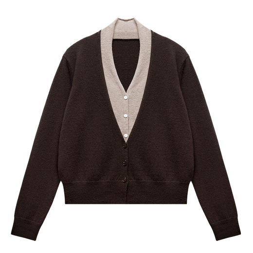 衣尚 假两件双色V领开衫EWF101034N 商品图0