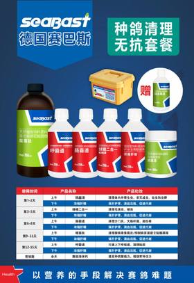 2026赛巴斯种鸽调理无抗套餐（液体装）原价265，组合价198额外加送45元滴念滴清液一瓶！