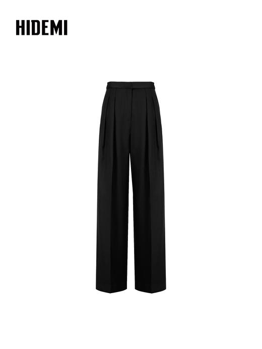 HIDEMI 精纺羊毛阔腿压褶西裤 黑色/乌木棕/深灰色 商品图8