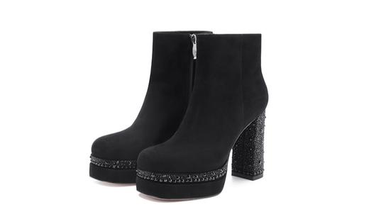 诺贝达粗跟时装靴冬季新款高跟女靴防水台中筒靴显瘦女靴RA254309 商品图0