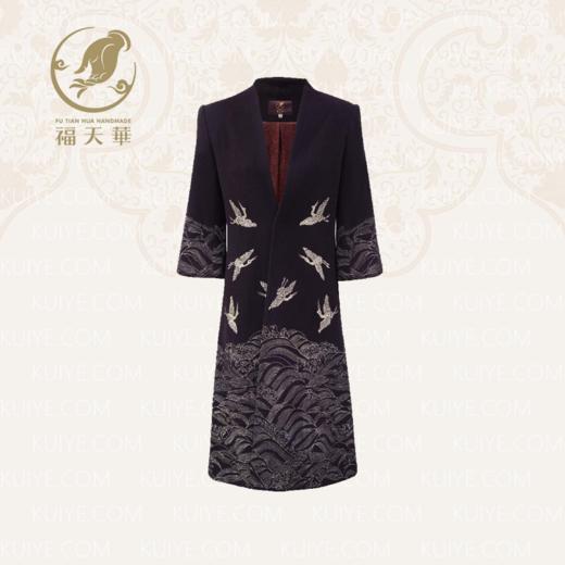 【福天华】寿服女大衣“鹤翔云海”（深紫红）百年工艺寿衣 商品图0