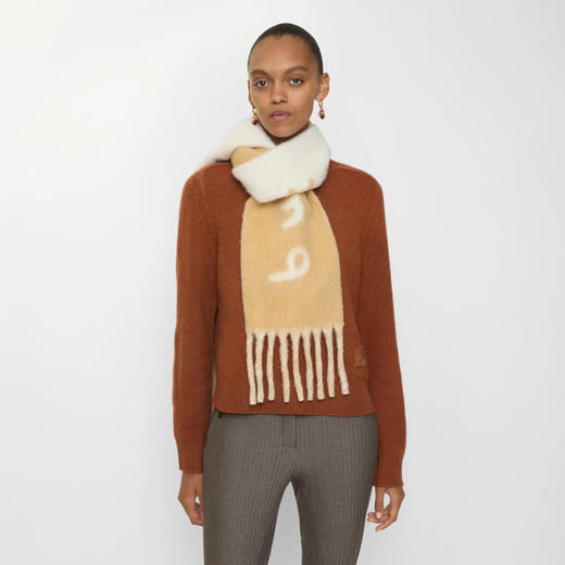 BURBERRY 巴宝莉 中性双面两用徽标装饰羊驼毛混纺围巾 驼色 8114082 A2021 商品图2