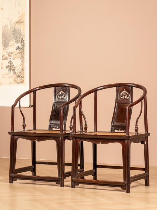清	红木三攒靠背如意云纹圈椅（一对） 商品图0