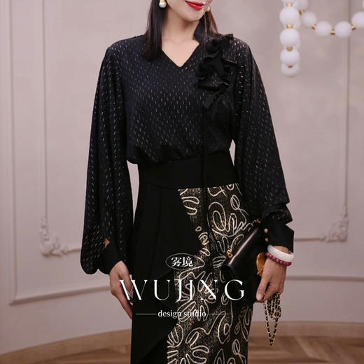 4205068 黛金幽境 烫金镂空缎上衣 雾境 商品图2