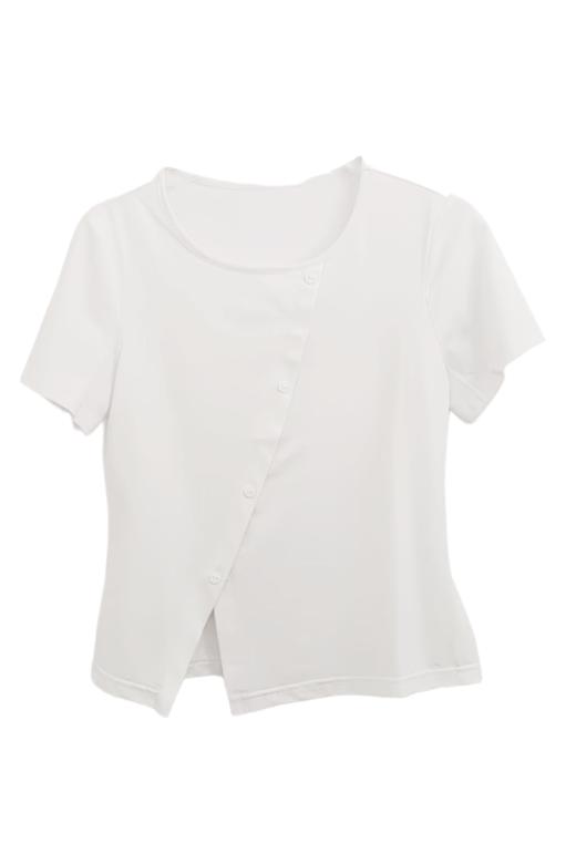 VIVIAN LIU薇薇安刘D2457310 夏季新款圆领斜排纽扣短袖针织T恤 商品图5