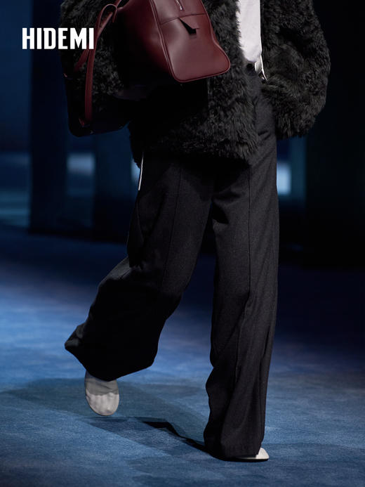 HIDEMI  大秀款进口羊毛手工毛边腰头设计感阔腿 厚款西裤长裤 深灰色 商品图3